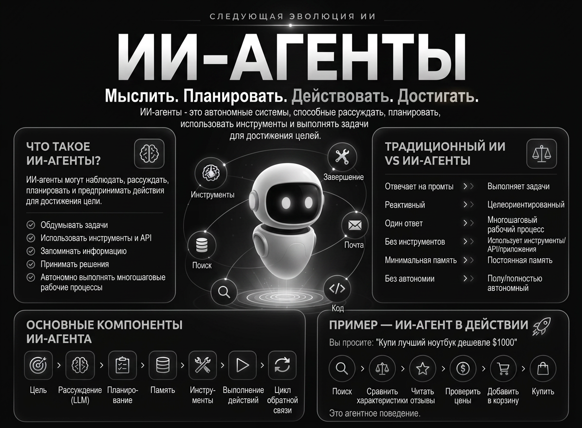 Инфографика со схемой работы автономного ИИ-агента